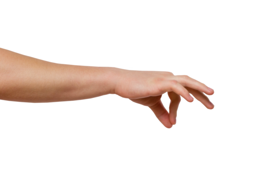 Hand holding something, isolated on a transparent background. PNG	