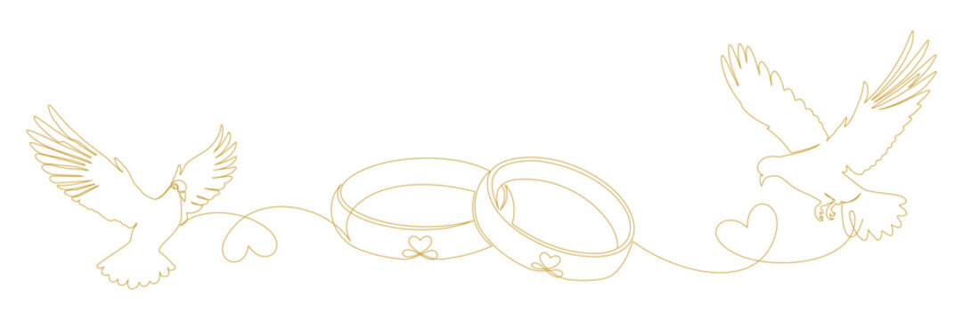 continuous line of doves and wedding rings
