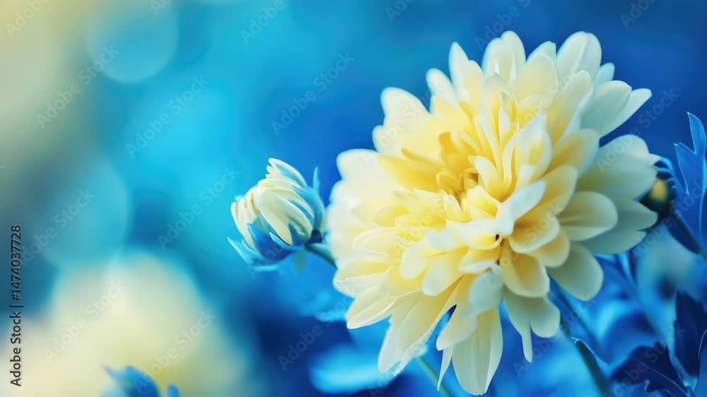 Poster a bright yellow flower sits on a calm blue background, perfect for adding a pop of color to your des