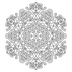 Spiritual Mandala Artwork for Coloring and Meditation, Featuring Intricate Black Line Patterns and Geometric Symmetry