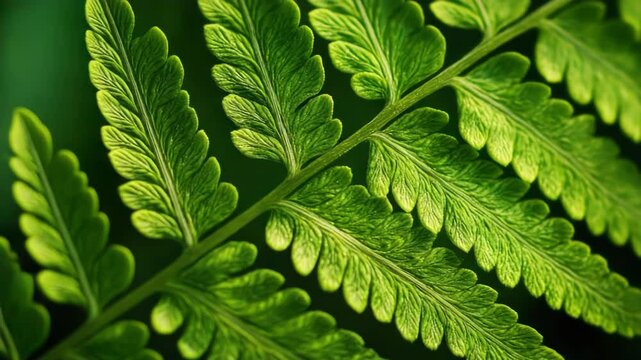 A detailed shot of a fern leaf with intricate patterns and texture