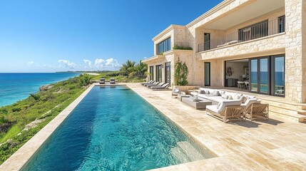 Fototapeta premium Luxurious Beachfront Villa with Infinity Pool