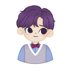 a boy with purple in blue