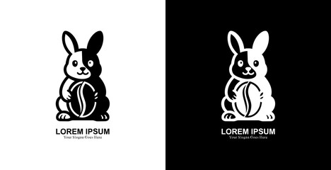 Logo design in the form of a rabbit holding large coffee beans
