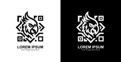 Cockatoo head logo design with QR or barcode shape