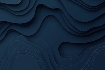 Obraz premium Abstract navy blue layered shapes, smooth curves, intricate design. Depth and texture through cut-out relief forms