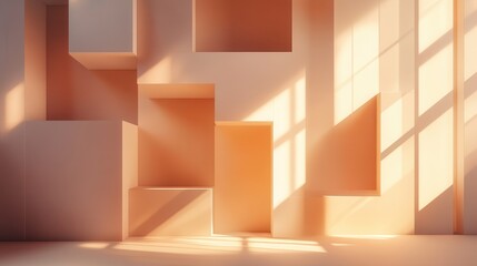 Abstract geometric shapes, warm sunlight, minimalist design