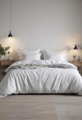White linens, king bed, minimalist Scandinavian bedroom,  elegance,  style,  room