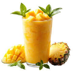 Tropical mango pineapple smoothie recipe refreshing summer drink healthy juice on transparent background