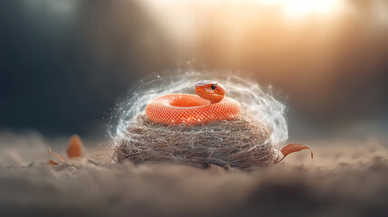 Orange snake in nest with sunlit.
