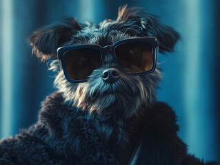 Fashionable dog wearing stylish sunglasses exudes charm and confidence, showcasing trendy look that captures attention. This adorable pet is ready to impress with its chic appearance