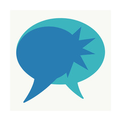 Blue speech bubble illustration on a white background representing communication and ideas