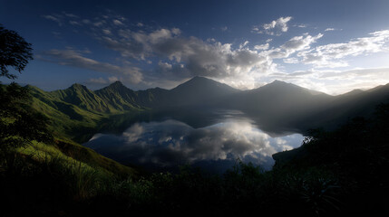 Breathtaking view of volcanic caldera in the Philippines at high noon showcasing natural symmetry
