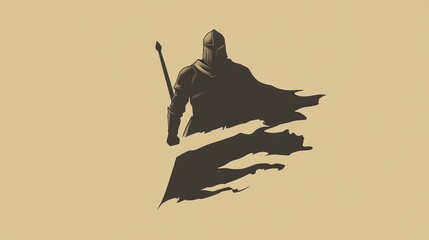 Minimalist abstract art of a medieval knight wearing a tough armored costume and a mysterious aura with a touch of unique visual art gradation.