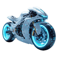 Futuristic motorcycle concept art white cyberpunk bike neon lights design on transparent background