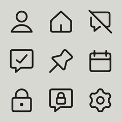 Collection of minimalistic UI icons for web and mobile interfaces