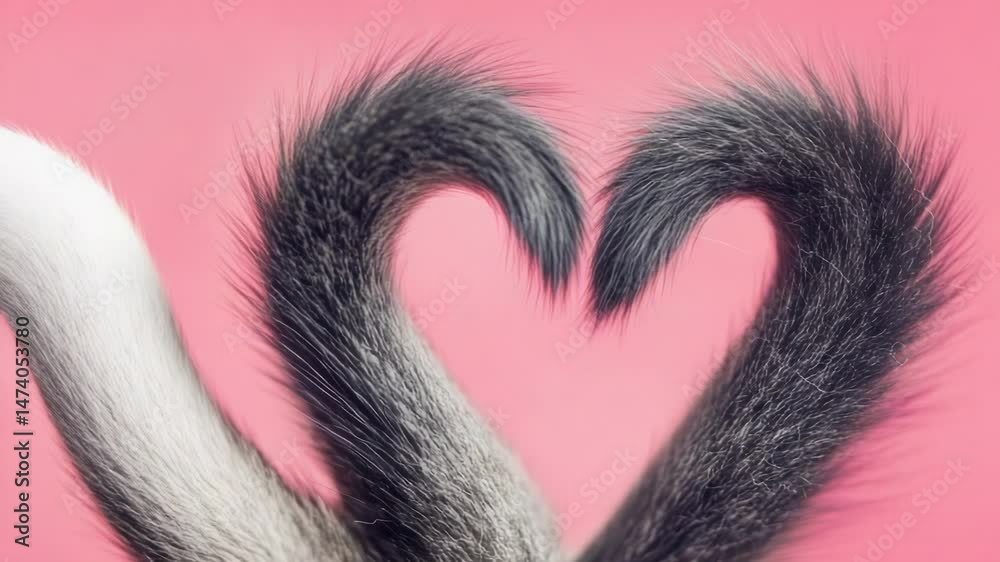Poster a domestic cat creating a heart shape with its tail