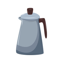Gray metal coffee pot for making coffee on a campfire or burner on a white background. Camping equipment and utensils for summer outdoor recreation. Isolated.