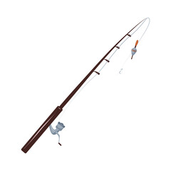 Fishing rod on white background. Equipment for summer outdoor recreation. Isolated vector illustration.