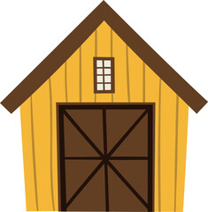 Rustic village barn in flat cartoon style. Cute red wooden shed isolated on white background. Vector illustration ideal for kids, farm scenes, or storybooks.