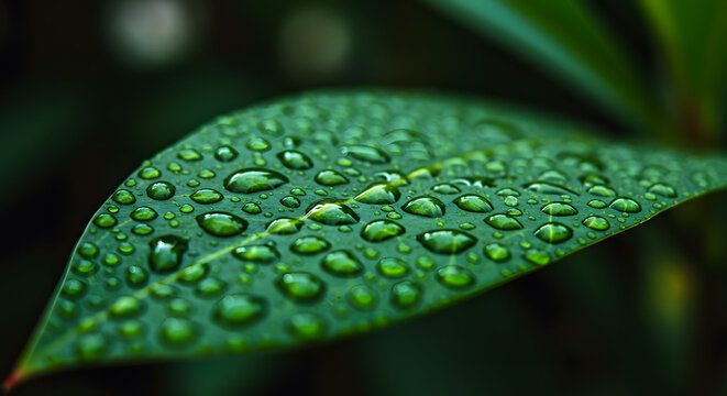 Close-Up of Green Leaf Covered with Water Droplets