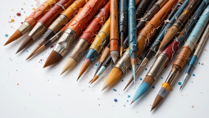 Collection of Colorful Artist Brushes with Detailed Tips and Creative Textures on White Background