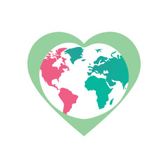Obraz premium Colorful earth globe inside a green heart symbolizing global love and environmental awareness