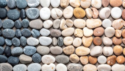 Natural pebbles display home decor decorative stones neutral colors close-up view aesthetic enhancement