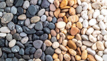 Natural river pebbles arrangement outdoor garden decorative stones natural environment close-up view landscape design concepts