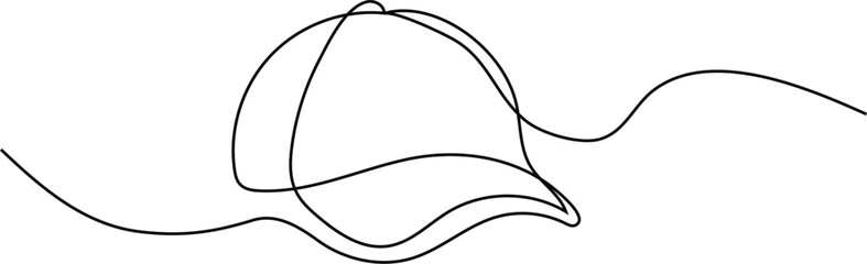 single line drawing of cap. One line drawing of a baseball cap. Vector illustration. 