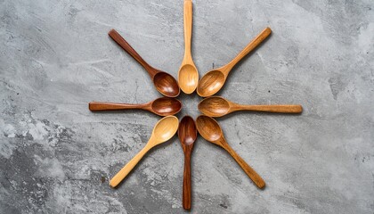 Creative wooden spoon arrangement kitchen table photography minimalist top-down view culinary aesthetics