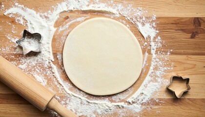 Rolling dough for homemade pastry kitchen food preparation cozy environment overhead view culinary craft