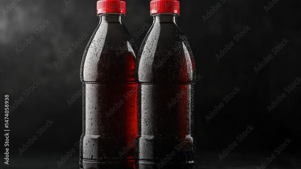 Poster Two empty soda bottles sit next to each other on a surface