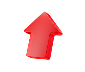 A bold red arrow icon pointing upward, symbolizing progress, direction and growth. 3D Illustration