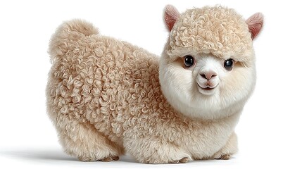 Adorable Fluffy Alpaca with Studio Shot, and White Background.