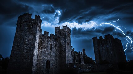 Fototapeta premium Dramatic medieval fortress under a stormy sky.