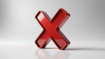 Obraz premium Glossy Red X Mark 3D Render on White Background