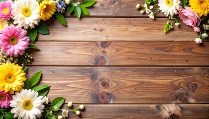 Fototapeta premium Rustic Wooden Texture with Floral Corner Decorations