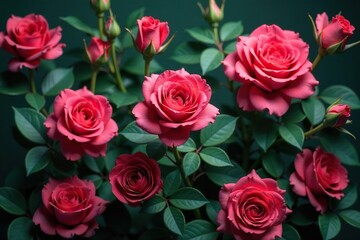 Obraz premium Lush roses and foliage, deep tones, vintage style, elegant, garden