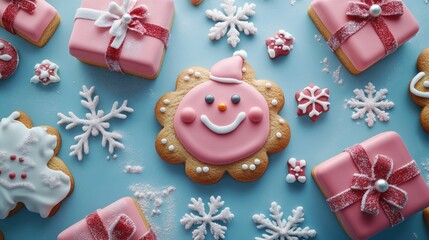 Set watercolor elements with Gingerbread cookies,Cup cocoa and sweets,cookies,sweet holiday card,Christmas menu,season greeting,xmas and New Year sweet composition,space for text.