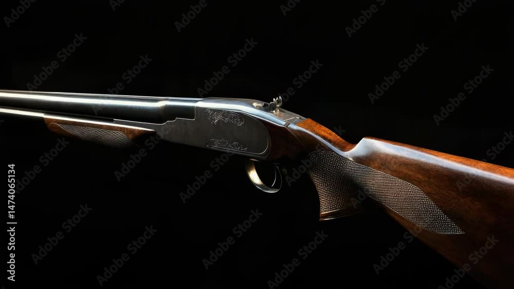 Poster a close-up shot of a gun with a wooden handle against a dark background