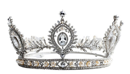 Diamond Silver Crown for Miss Pageant Beauty queen Contest, Crystal Tiara jewelry decorated gems stone, on white or transparent background.