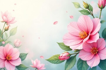Fototapeta premium Delicate watercolor blooms, soft pastel hues, flowing leaves, romantic & serene, elegant, bloom