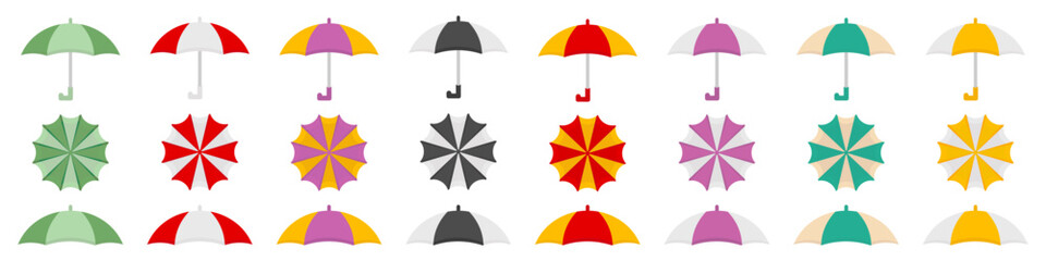 Set of umbrella in different view in a flat design © top dog