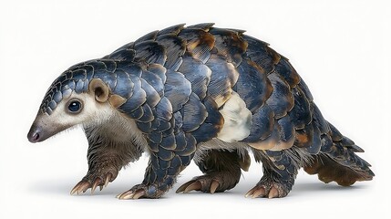 Adorable Pangolin Wildlife with Exotic Animal, and White Background.