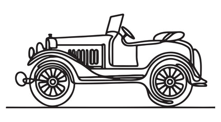 Vintage Antique Classic Car Illustration Single Line Vector Drawing