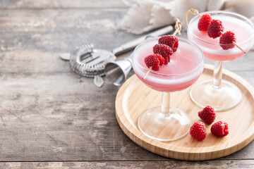 Elegant French Martini Cocktail on wooden table. Copy space