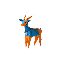 Vibrant Origami Antelope Blue and Orange Paper Art