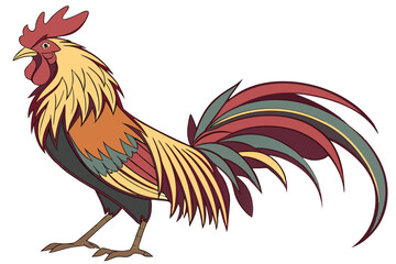 127 rooster, colorful feathers, vibrant hues, detailed plumage, majestic pose, proud stance, isolated white background, photorealistic, highly detailed