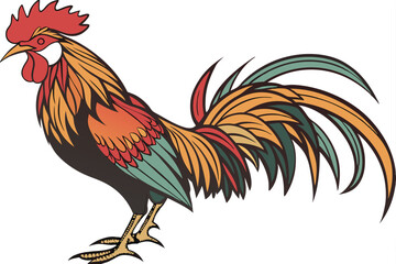 127 rooster, colorful feathers, vibrant hues, detailed plumage, majestic pose, proud stance, isolated white background, photorealistic, highly detailed